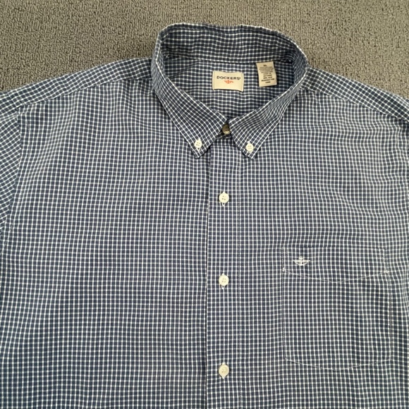 Docker Shirt Adult Extra Large Blue Button Up Check Short Sleeve Casual Men - Picture 3 of 9